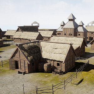 3D model Medieval village wooden houses