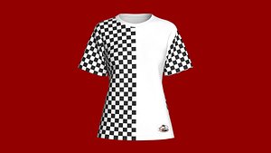 3D Girls Black And White Checkerboard Panel T-shirt