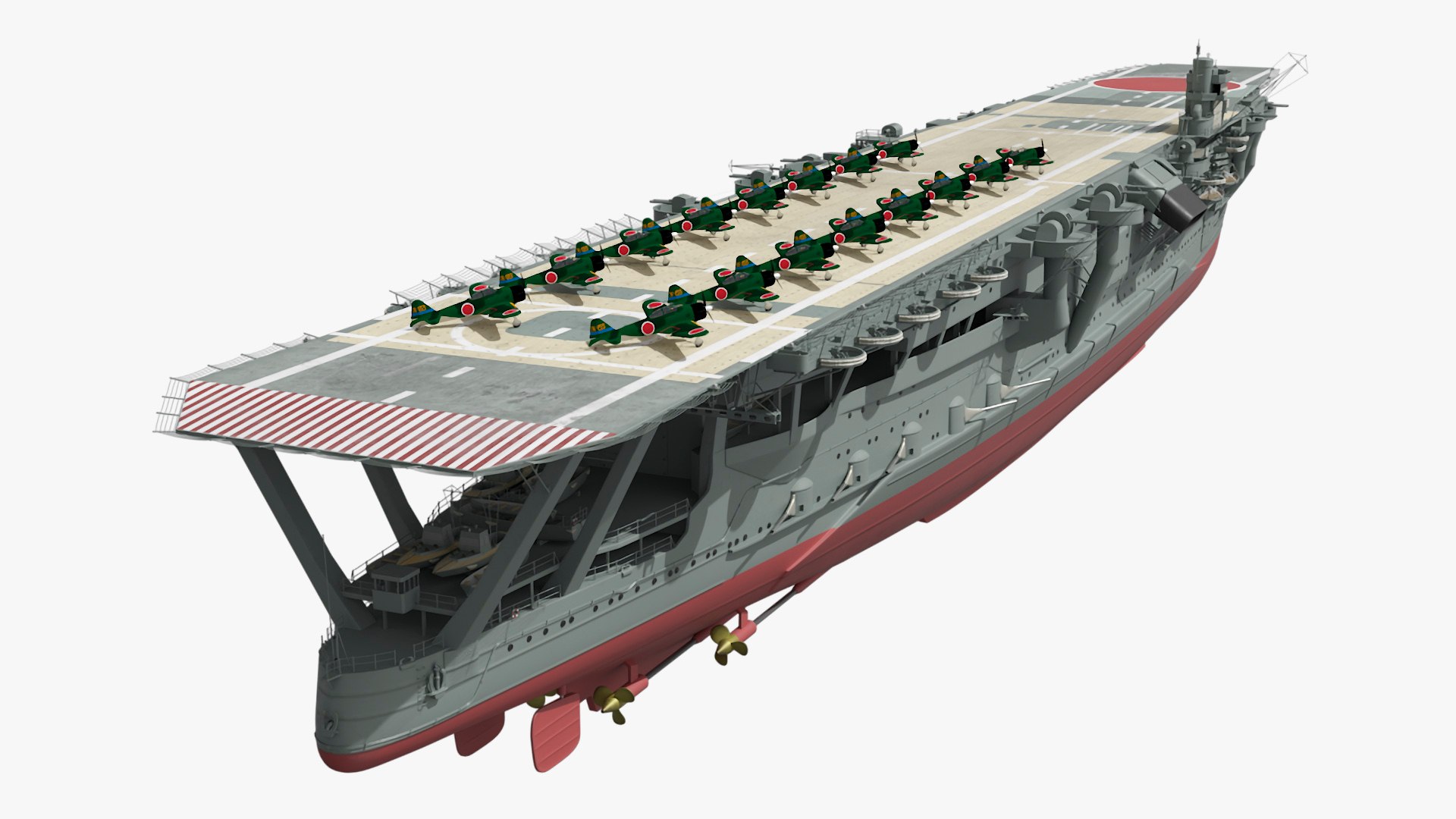 Japanese Aircraft Carrier Kaga with A6M Zero Light Deck Fighters 3D model preview