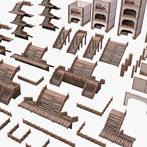 Medieval Stairs  Large Pack 3D model