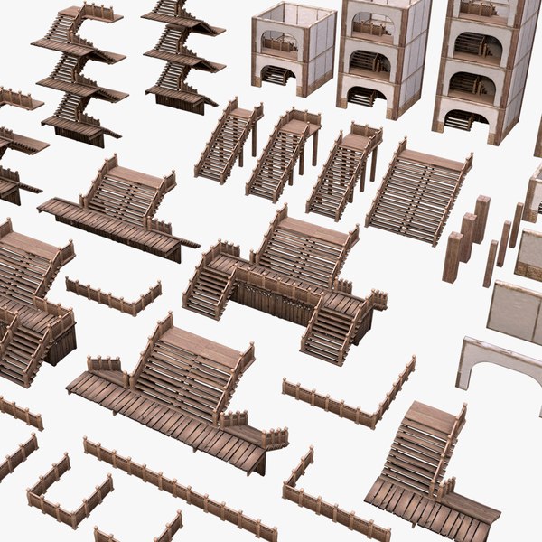 Medieval Stairs Large Pack 3D model