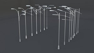 3D set street light lamps