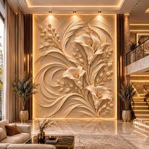 Modern Flowing Lily Floral mural Relief Wall Panel STL CNC 112