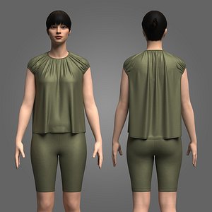 Female Volume Blouse And Legging 3D model