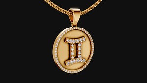 Gemini Twins zodiac pendant 3D