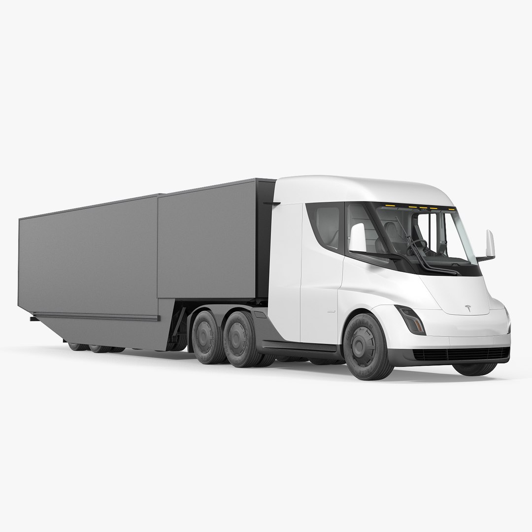 Electric Semi Truck Tesla with Trailer Simple Interior 3D Model 3D model preview