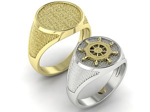 signet Mens ring with a steering wheel