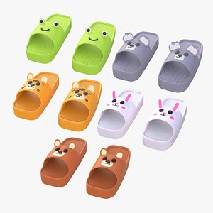 3D model Set 5 Cartoon Animal Shape Slippers