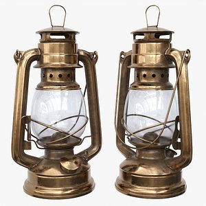 3D model Old metal kerosene lamp 01
