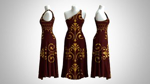 Woman Dress 2 Dark Red Gold model
