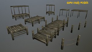 3D Wooden Pier Set model