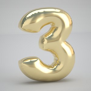 3 Number Balloon Gold 3D model