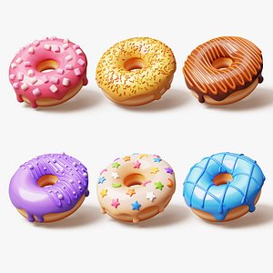 3D model Set of Stylized Colorful Donuts