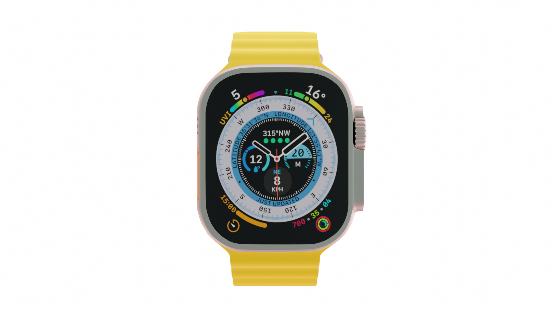 3D Apple Watch Ultra Titanium Case With Yellow Ocean Band TurboSquid 1970790