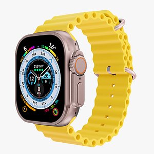 3D Apple Watch Ultra Titanium Case with Yellow Ocean Band