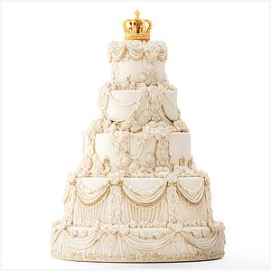 3D model Wedding cake ruffled  decoration golden crown pastry