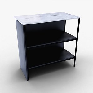 Modern Black Shelf with Marble Top  Realistic 3D Furniture Model