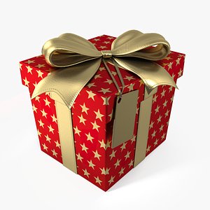 Gift Box Cube Label Red 3D