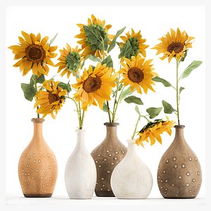 向日葵花束在一个粘土花瓶132模型