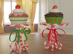 Muffins on a caramel stand 3D model