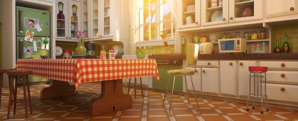 Cartoon Kitchen Dining Room 3D model - TurboSquid 1825430