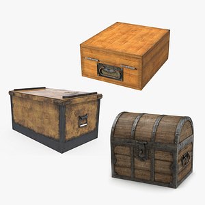 3D Old Wooden Cases Collection model