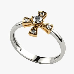 3D 3mm Diamond Cross Gold Ring