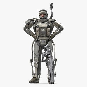 Soldier in Futuristic Exoskeleton Idle Pose