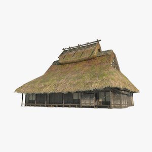 Ancient Asian Architecture Big Thatched Cottage 3D model