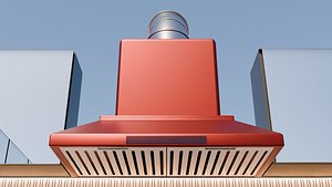 Modern Red Chimney Range Hood with Duct Pipe Kitchen Extractor 3D Model