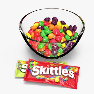 Skittles Candies in Bowl with Package 3D model