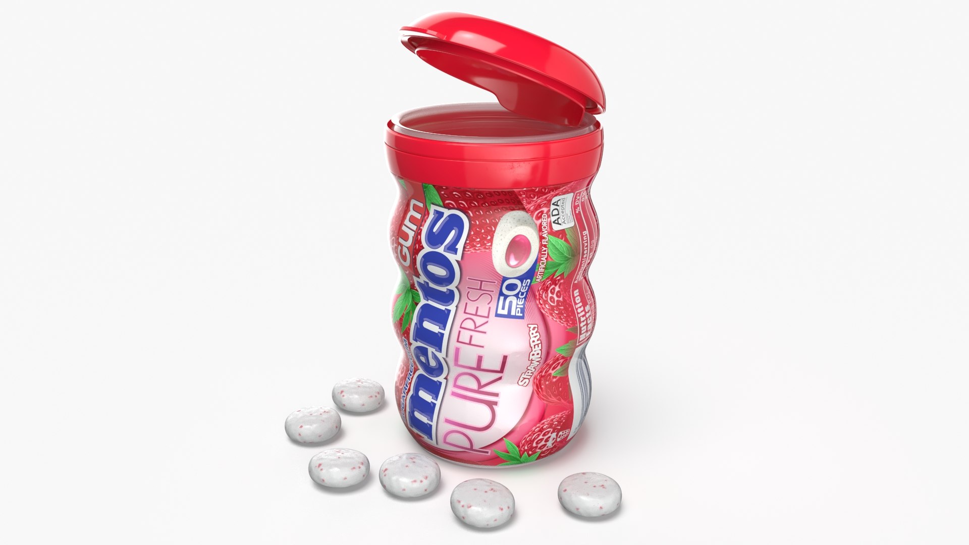Mentos Pure Fresh Gum Strawberry 50pc Curvy Bottle 3D model preview