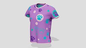 3D Women T-shirt with paw pattern model