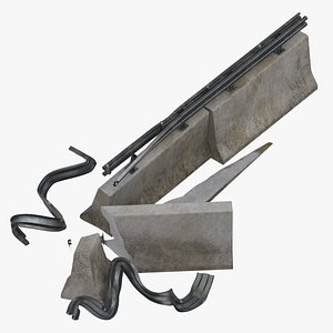 3D Concrete with Guardrail Damaged model