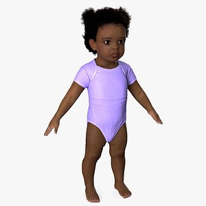 Black Baby Girl Light Skin Wearing Bodysuit A-Pose Fur