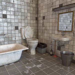 3D old bathroom bath