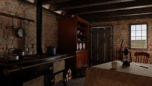 3D old western kitchen