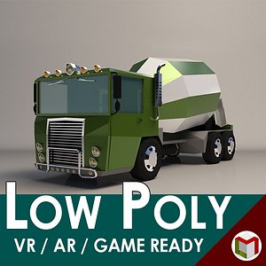 Low-Poly Cartoon Concrete Mixer Truck