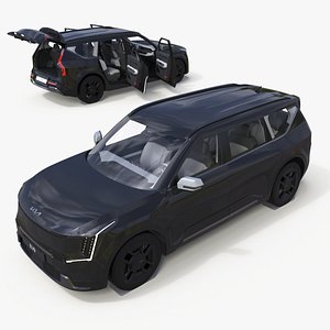 3D KIA EV9 Luxury SUV Black Rigged model