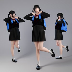 Asian Teenager Student in pose 002 3D model
