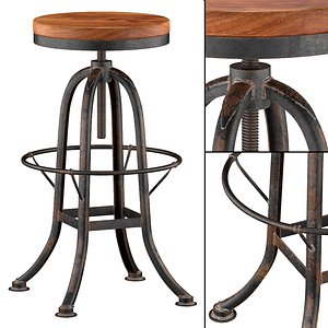 Oleg Industrial Loft Iron Base Reclaimed Wood Bar Counter Stool
