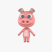 Adorable Pig Cartoon Low-poly 3D model