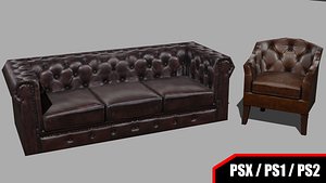 PSX -  PS1 - Sofa and Chair - Low Poly 3D
