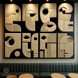 mural Cubist Faces 3D Relief Mural for CNC and 3D Printing 441