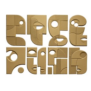 3D model mural Cubist Faces 3D Relief Mural for CNC and 3D Printing 441