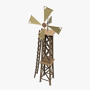 3D Rigged Stylized Wooden Windmill Game Ready 3D Model Asset model