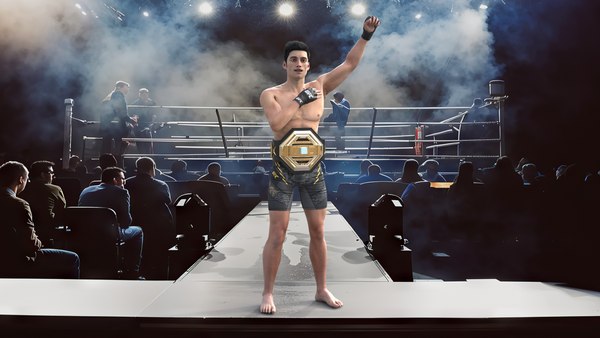 modelo 3d Luchador de UFC MMA con cinturón gana animado con piel ...