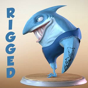 3d cartoon shark character rigged model