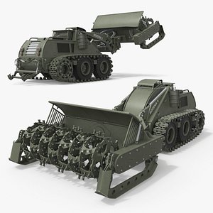 Bozena 5 Unmanned Flail Demining Platform Military Green Rigged for Cinema 4D