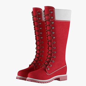 3D leather 14-inch red boots